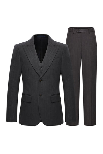 Peak Lapel 3 Piece Single Breasted Coffee Men's Suits